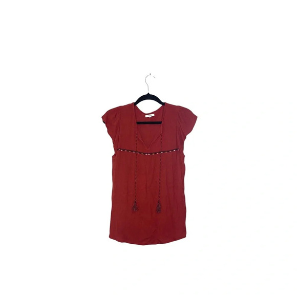 Maurices Burnt Orange Flutter Sleeve Embroidered Split Neck Top Medium Women’s - Picture 1 of 11